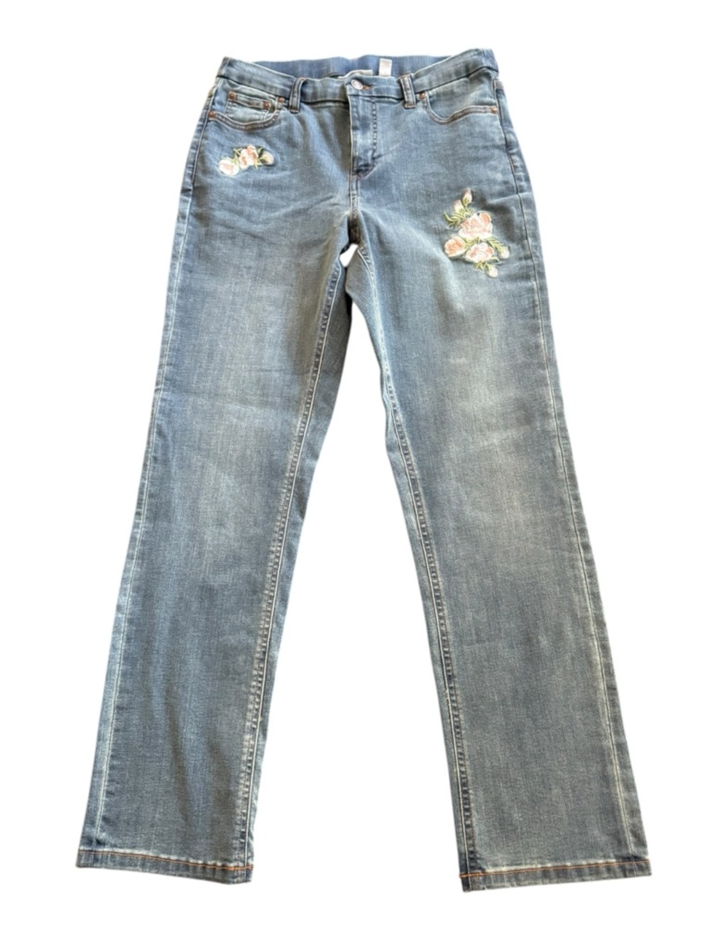 Canyon Retreat Boho Easy Stretch Embroidered Straight Jean Size 10 Light Wash